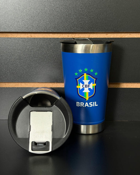 Copo Térmico 470 ml com Tampa e Abridor - Escudo CBF Centralizado - DTF