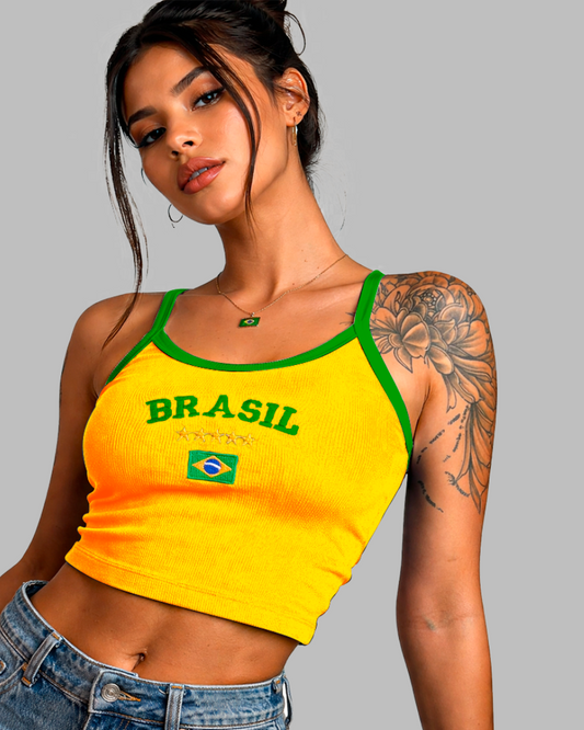 RN Box Cropped - Brasil Amarela - Algodão Canelado